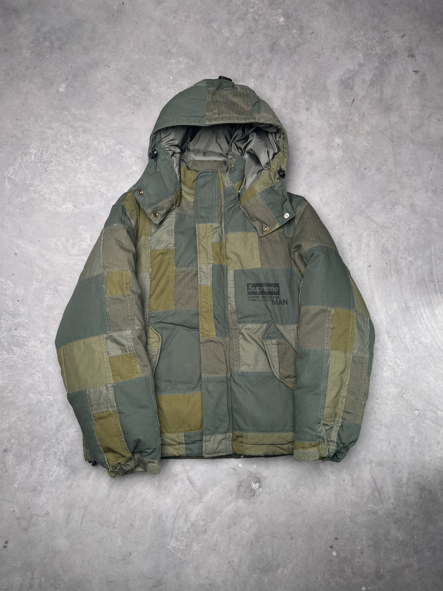 Supreme JUNYA WATANABE CDG MAN Patchwork Puffy Jacket Olive Green