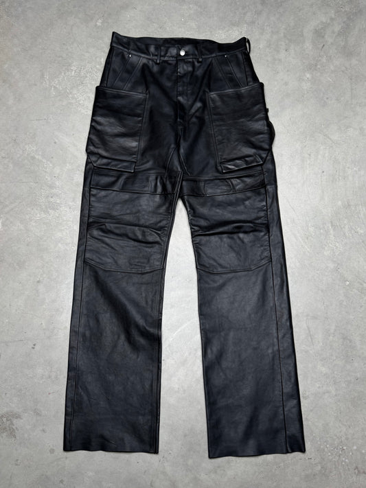 Rick Owens 1 OF 1 SAMPLE SS24 LIDO Stefan Leather Cargo Pants Black