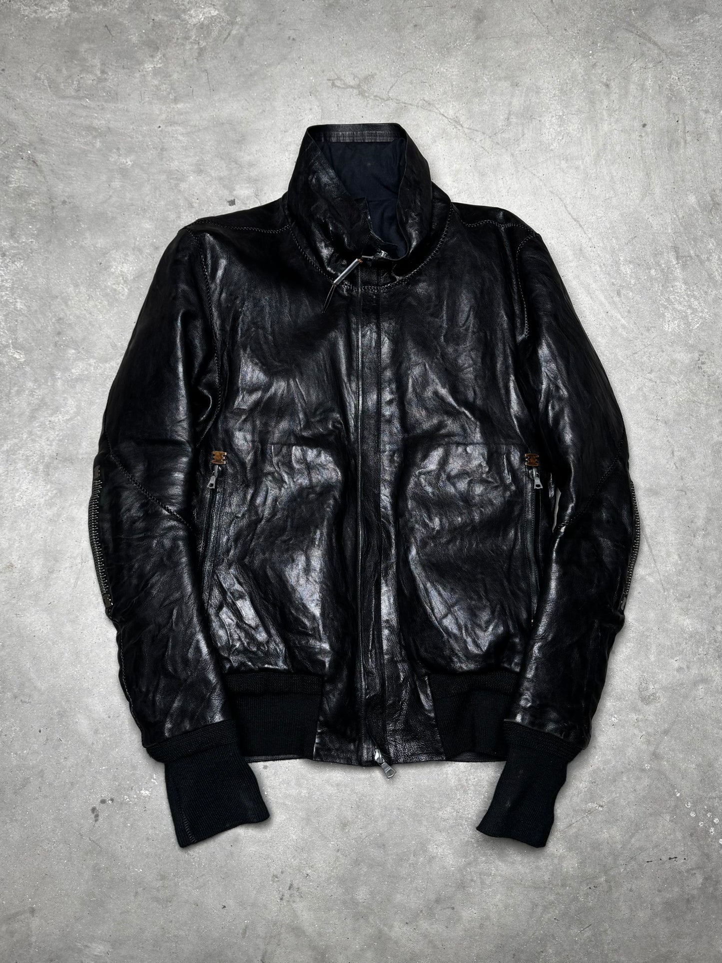 Isaac Sellam Experience Leather Down Ribbed Jacket