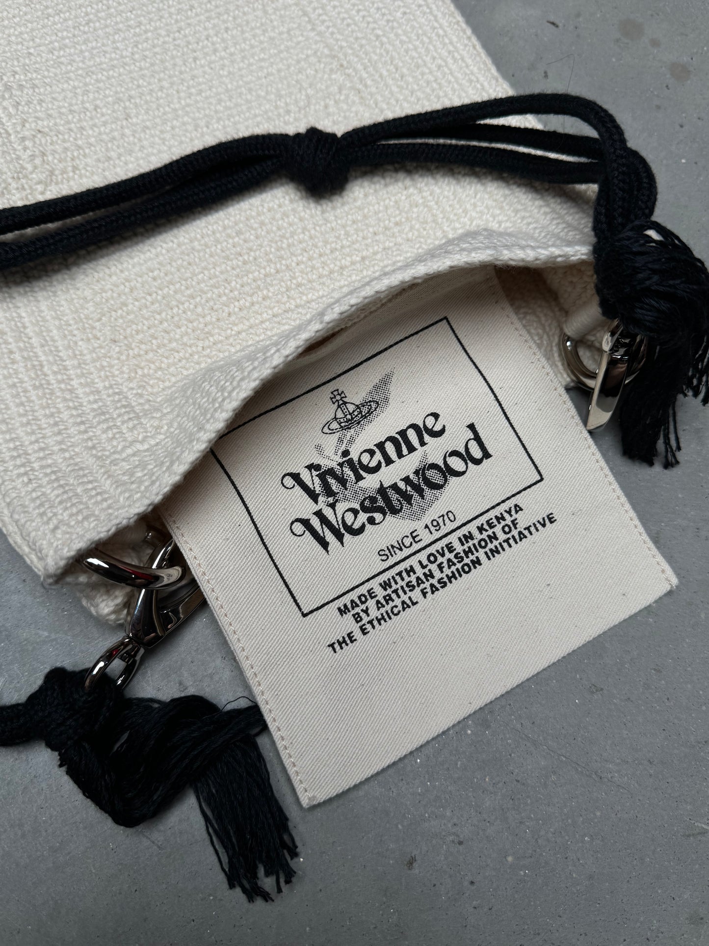 Vivienne Westwood Mabel Small Crochet Tote Bag Cream White