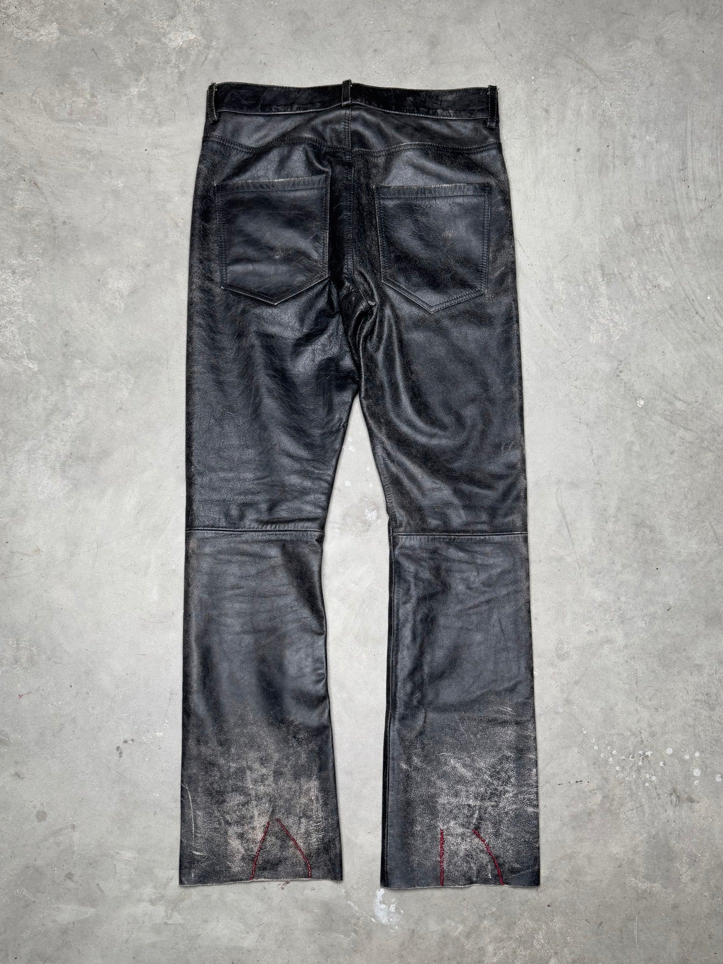 Enfants Riches Déprimés Distressed Flared Raw Hem Leather Pants