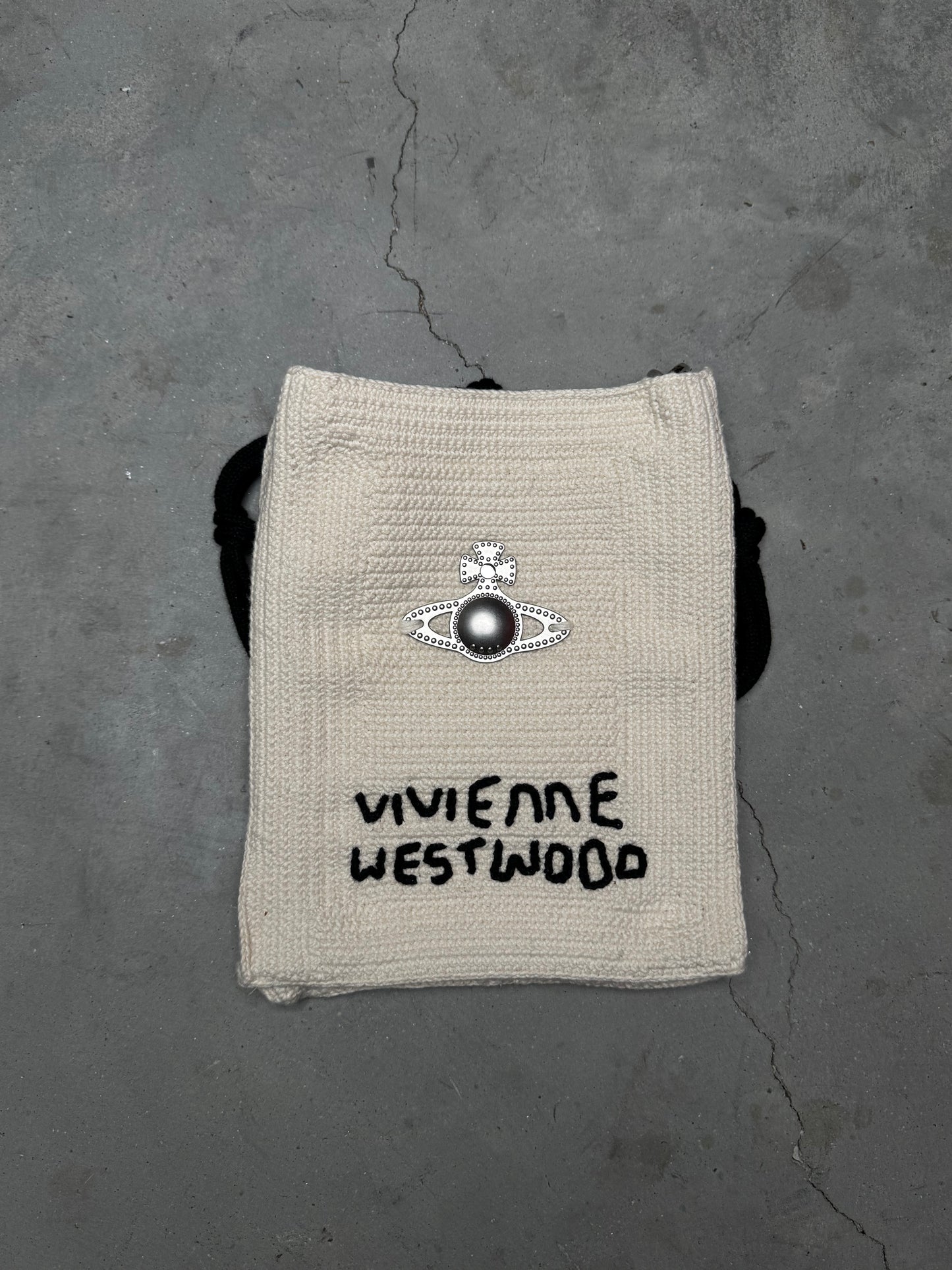 Vivienne Westwood Mabel Small Crochet Tote Bag Cream White