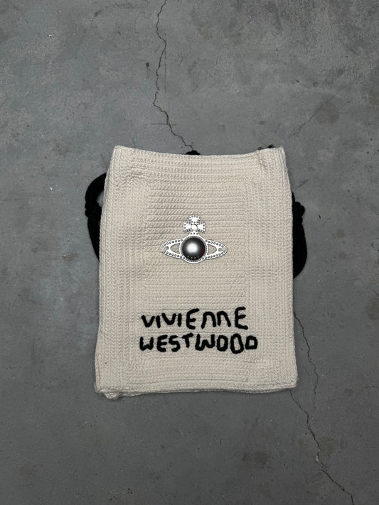 Vivienne Westwood Mabel Small Crochet Tote Bag Cream White