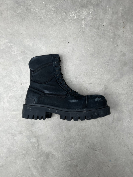 Balenciaga Strike Cotton Canvas Combat Boots Black