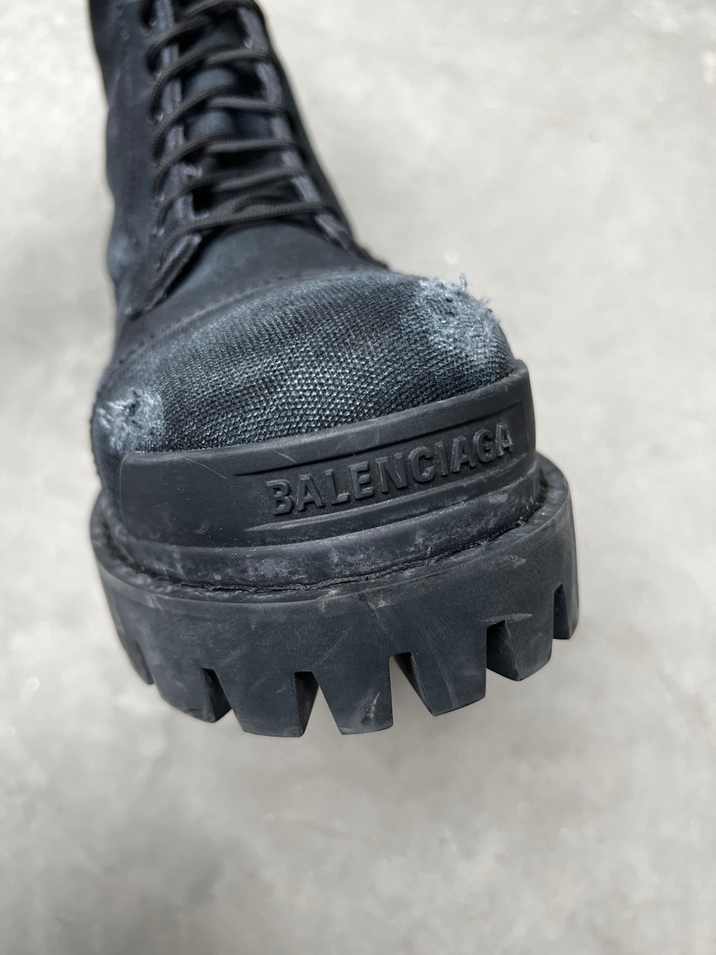 Balenciaga Strike Cotton Canvas Combat Boots Black