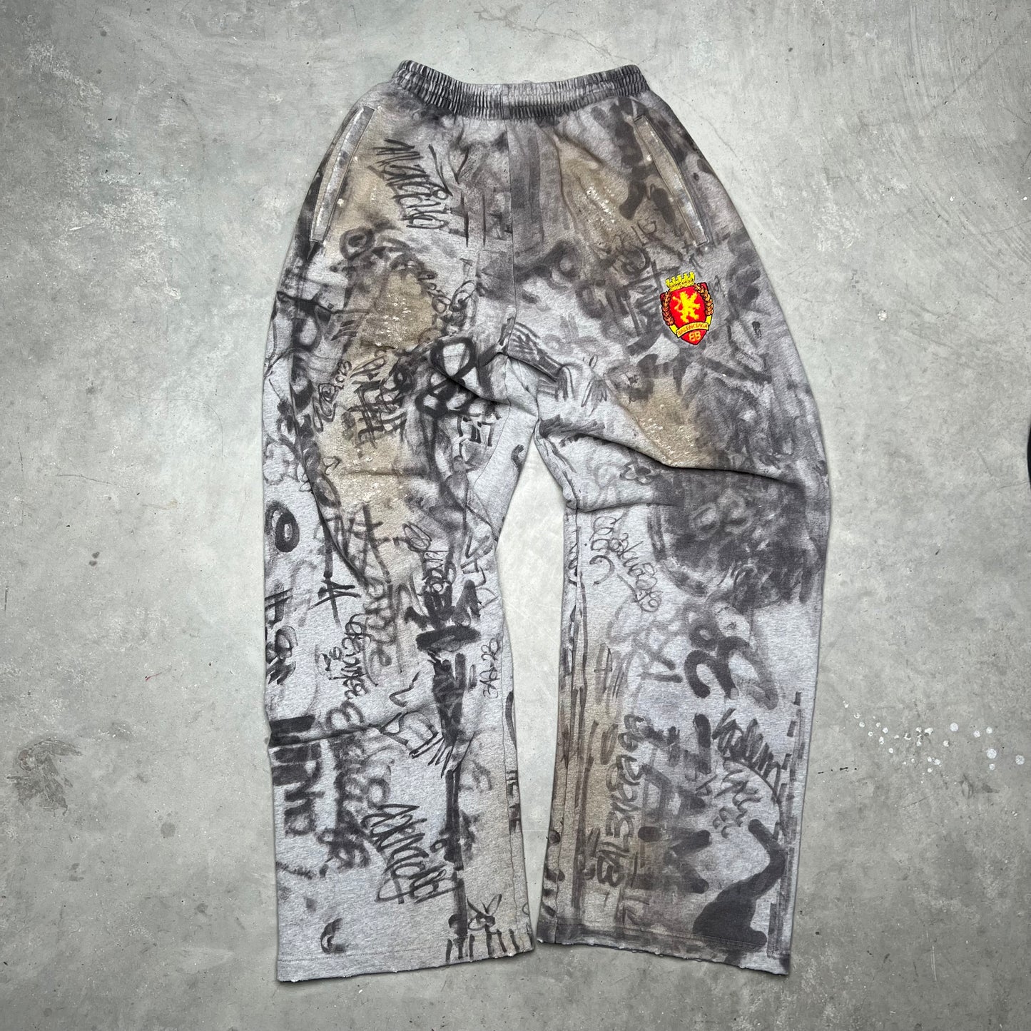 Balenciaga Graffiti Skater Crest Cotton Track Pants Grey