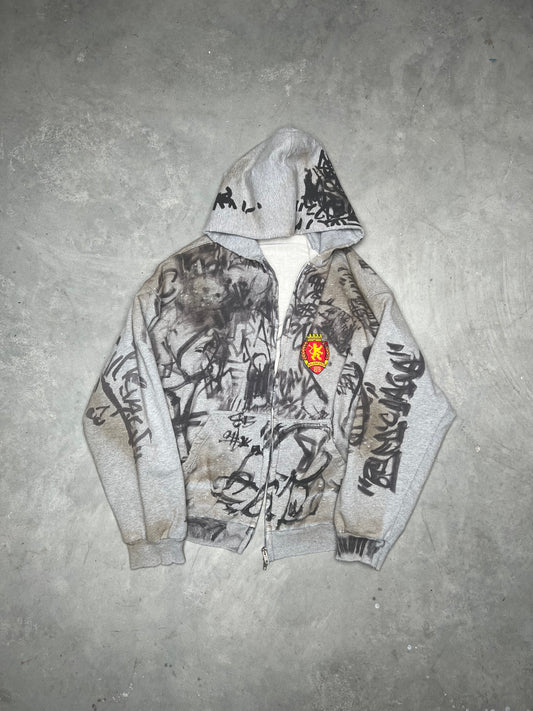 Balenciaga Graffiti Skater Crest Zip Up Hoodie Grey