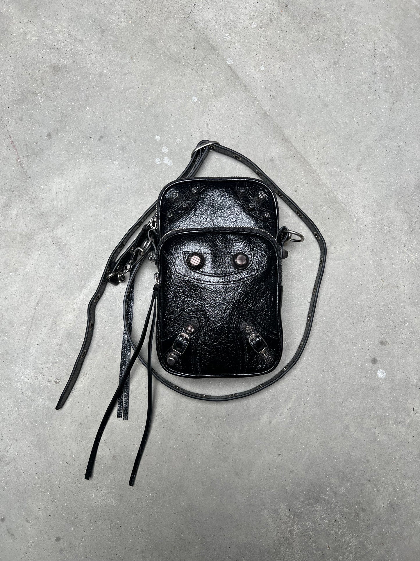 Balenciaga Le Cagole Leather Phone Holder Shoulder Bag Black