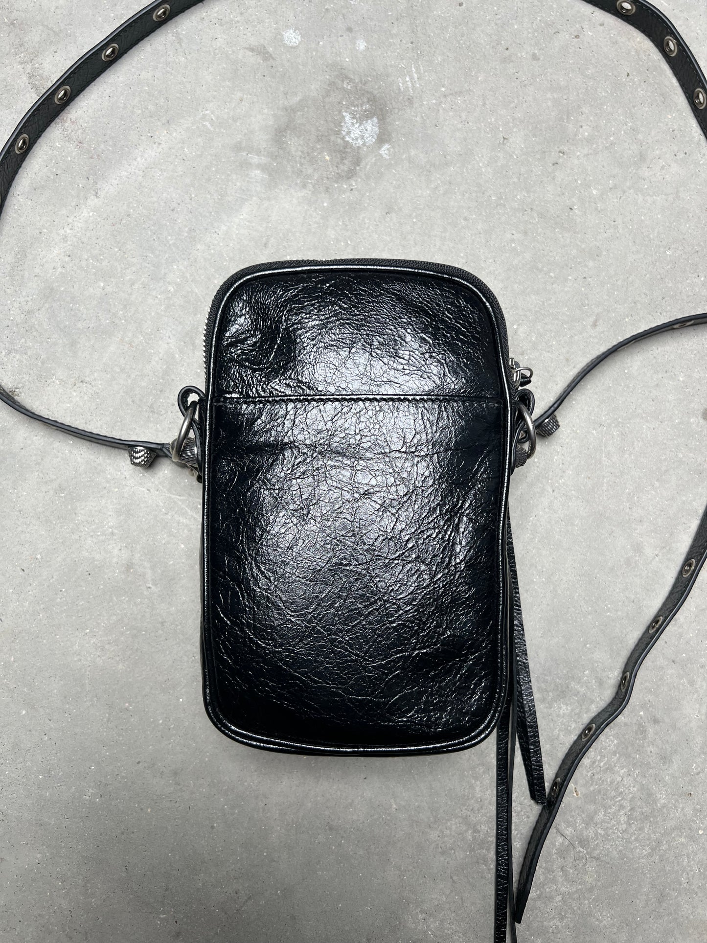 Balenciaga Le Cagole Leather Phone Holder Shoulder Bag Black